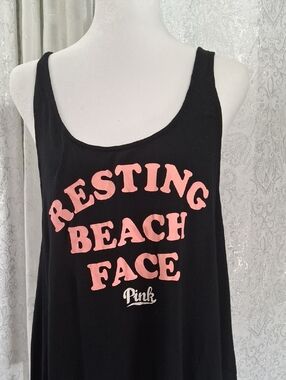 PINK Victoria's Secret Black Tank Top Resting Beach Face Logo Muscle Tank